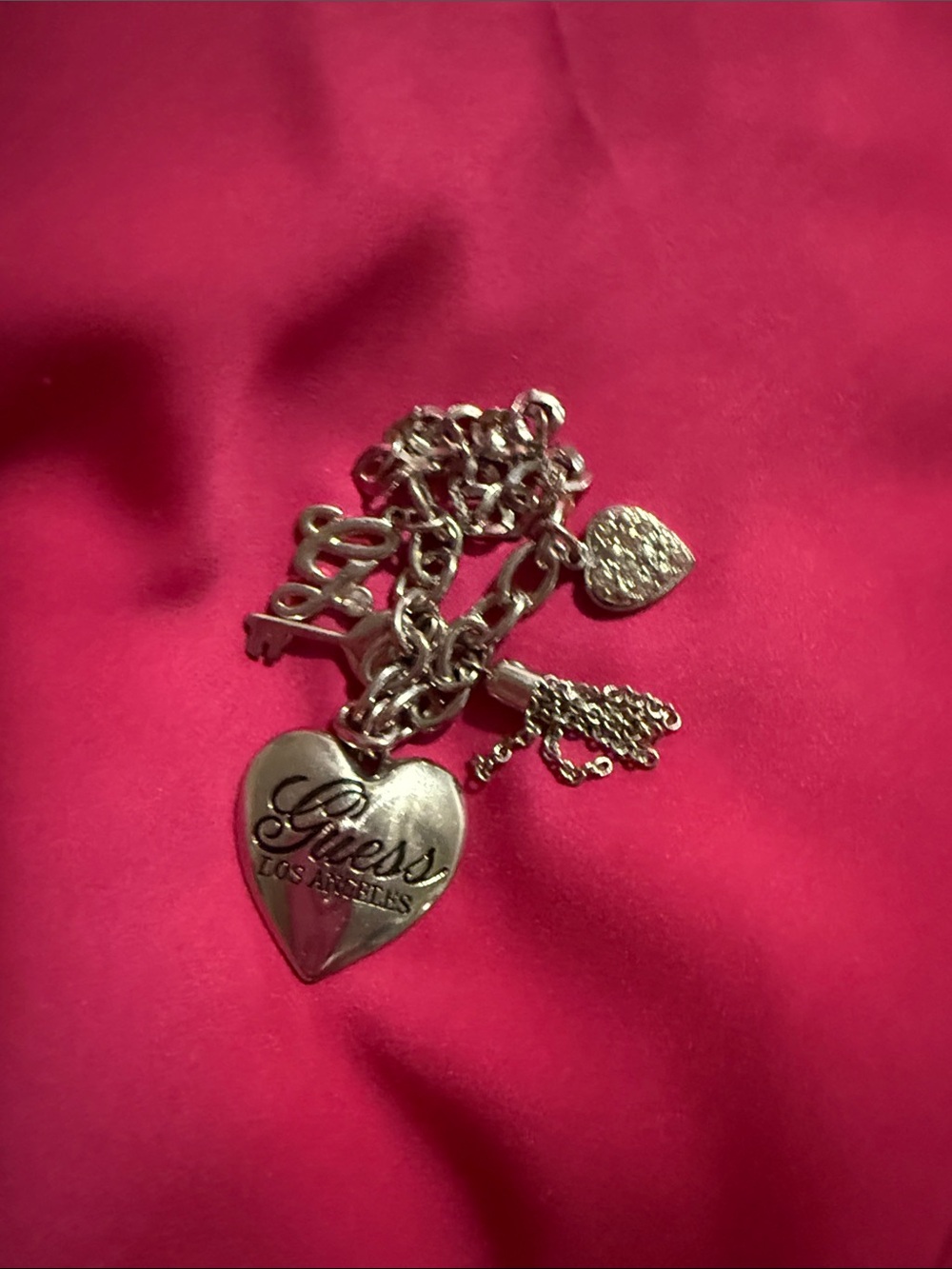 Guess Los Angeles Silver Heart Charm Bracelet - Silver